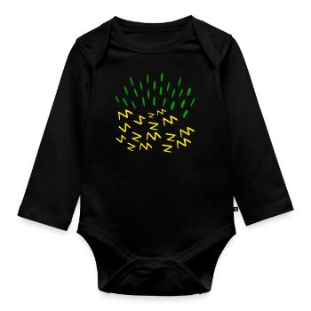 Yellow and Green lightning storm and energy - Organic Longsleeve Baby Bodysuit - black - Front