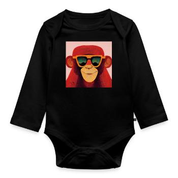 Red monkey with cool sunglasses - Organic Longsleeve Baby Bodysuit - black - Front