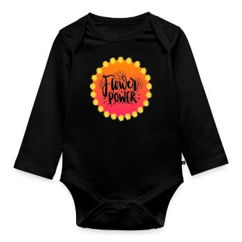Flower Power 60 s 70 s - Organic Longsleeve Baby Bodysuit - black - Front