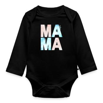 MAMA WATERCOLOR BLUE AND ROSE - Organic Longsleeve Baby Bodysuit - black - Front