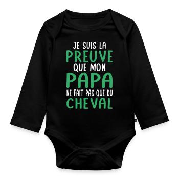 Mon papa ne fait pas que du cheval - Body Bébé bio manches longues - noir - Devant