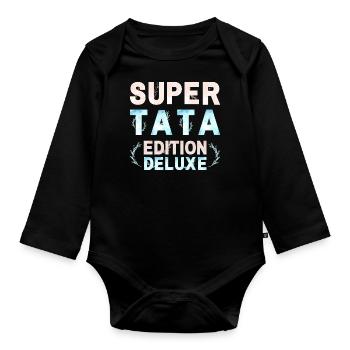 SUPER TATA EDITION DELUXE PASTEL ROSE BLEU - Body Bébé bio manches longues - noir - Devant