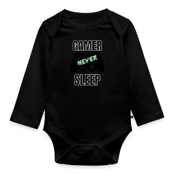 Gamer never sleep - Body Bébé bio manches longues - noir - Devant