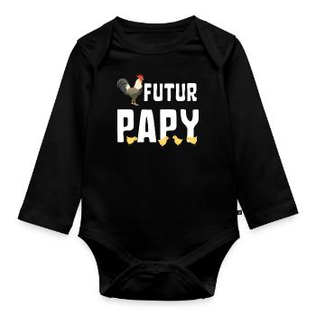 Futur Papy Coq avec Poussins Humour Grossesse - Body Bébé bio manches longues - noir - Devant