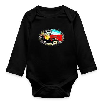 Tractor - Organic Longsleeve Baby Bodysuit - black - Front