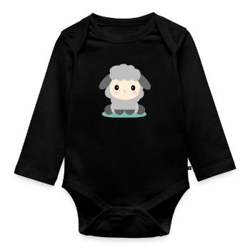 Seated kawaii sheep - Organic Longsleeve Baby Bodysuit - black - Front