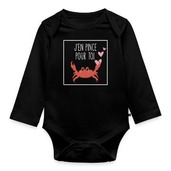 J’en pince pour toi déclaration d’amour - Body Bébé bio manches longues - noir - Devant