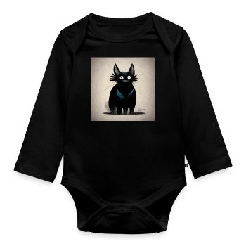 Surprised cat 1 - Organic Longsleeve Baby Bodysuit - black - Front
