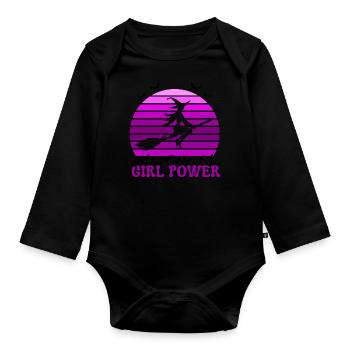 Sorcière Girl Power Vintage Violet - Body Bébé bio manches longues - noir - Devant