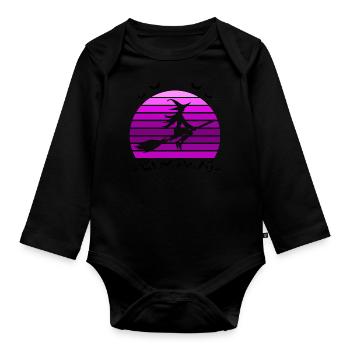 Halloween Sorcière Balai Volant Sunset Vintage Vio - Body Bébé bio manches longues - noir - Devant