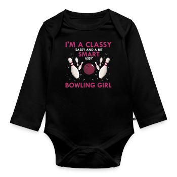 A Classy Sassy & A Bit Smart Assy Bowling Girl - Baby Bio-Langarm-Body - Schwarz - Vorne
