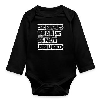 Serious bear is not amused. Coffee Bear Retro Look - Organic Longsleeve Baby Bodysuit - black - Front