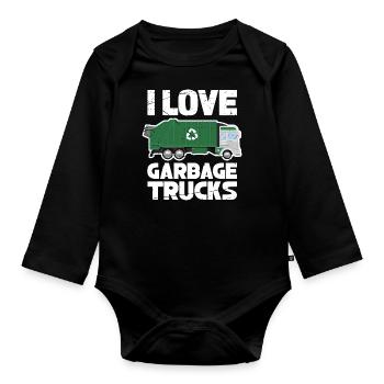 I Love Garbage Trucks – Rubbish Truck Funny - Baby Bio-Langarm-Body - Schwarz - Vorne
