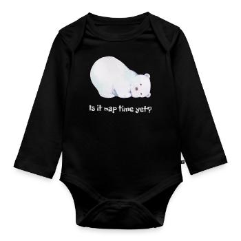 It Nap Time Yet? Cute Sleepy Ice Bear - Organic Longsleeve Baby Bodysuit - black - Front