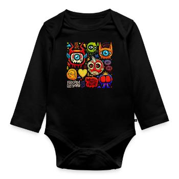 crazy face face happy cartoon happy face cartoon - Organic Longsleeve Baby Bodysuit - black - Front