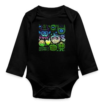 crazy face face happy cartoon happy face cartoon - Organic Longsleeve Baby Bodysuit - black - Front