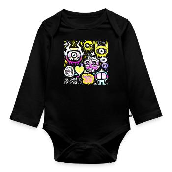 crazy face face happy cartoon happy face cartoon - Organic Longsleeve Baby Bodysuit - black - Front