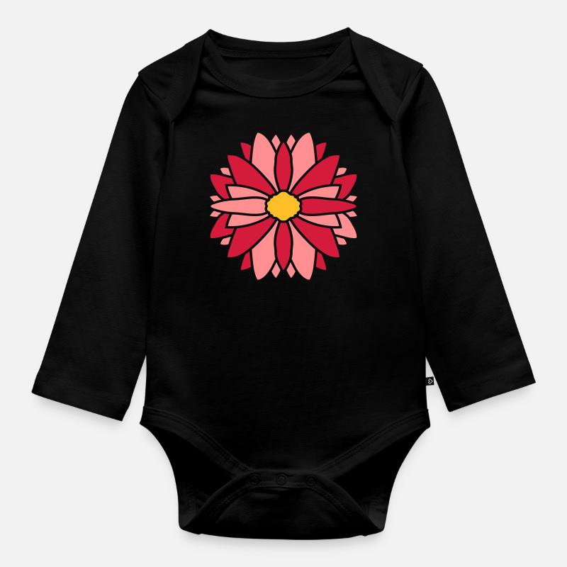 Rote Hübsche Blume Design - Baby Bio-Langarm-Body - Schwarz