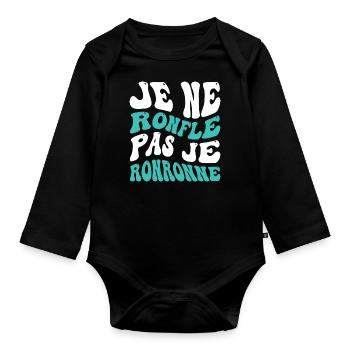 Je ne ronfle pas je ronronne - Body Bébé bio manches longues - noir - Devant