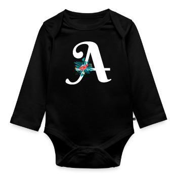 Buchstabe A blumig - Baby Bio-Langarm-Body - Schwarz - Vorne