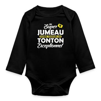 super jumeau - tonton exceptionnel / Futur Tonton - Body Bébé bio manches longues - noir - Devant