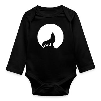 Wolf Mond Universum Astronomei - Baby Bio-Langarm-Body - Schwarz - Vorne