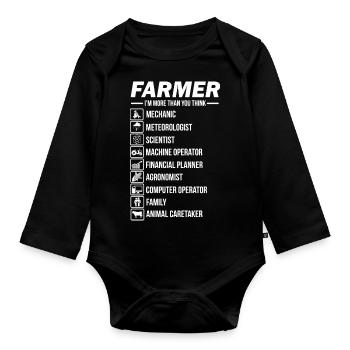Farmer I'm More Than You Think Landwirt Bauernhof - Baby Bio-Langarm-Body - Schwarz - Vorne
