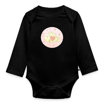 Pink fish - Organic Longsleeve Baby Bodysuit - black - Front