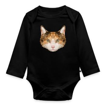 Süße Katze im Polygonstyle miaut eckig kantig - Baby Bio-Langarm-Body - Schwarz - Vorne