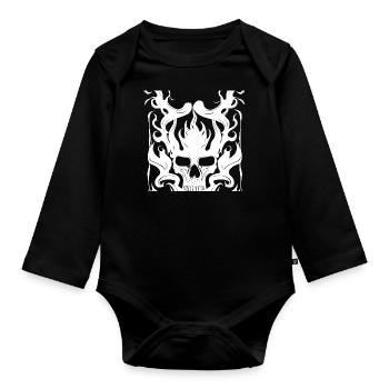 Halloween Horror Skull with Flames - Organic Longsleeve Baby Bodysuit - black - Front