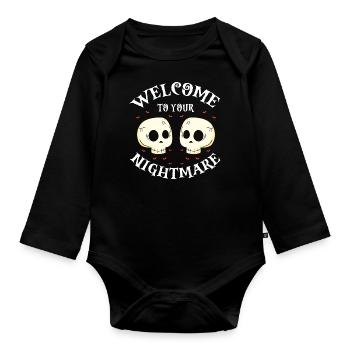 Welcome To Your Nightmare Funny Halloween Skulls - Baby Bio-Langarm-Body - Schwarz - Vorne