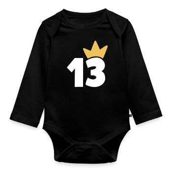 13 Crown number 13 - Organic Longsleeve Baby Bodysuit - black - Front