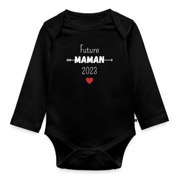 Future maman 2023 - Body Bébé bio manches longues - noir - Devant