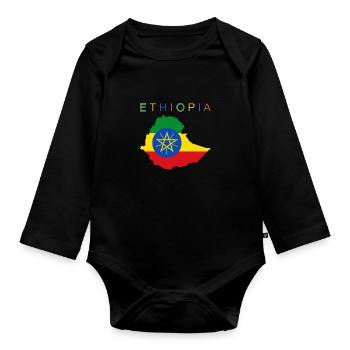 Drapeau de la carte de l’Éthiopie - Body Bébé bio manches longues - noir - Devant