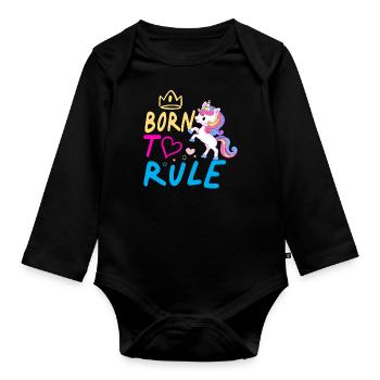 Einhorn né pour régner sur la licorne - Body Bébé bio manches longues - noir - Devant
