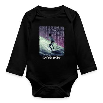 Surfing & Coding - Organic Longsleeve Baby Bodysuit - black - Front
