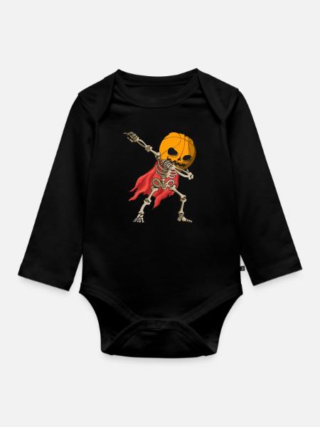 Squelette effrayant d’Halloween avec tête de basket-ball - Body Bébé bio manches longues - noir