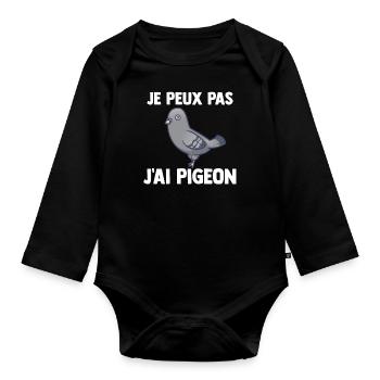 Je peux pas j'ai Pigeon - Body Bébé bio manches longues - noir - Devant