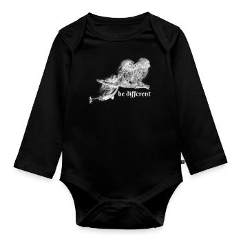 owl,be different, owls, branches, clumsy - Organic Longsleeve Baby Bodysuit - black - Front