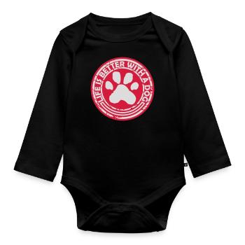 better with a dog - Organic Longsleeve Baby Bodysuit - black - Front