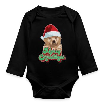 Cadeau de Noël Mignon Drôle de chien Chapeau de Père Noël Joyeux Noël - Body Bébé bio manches longues - noir - Devant