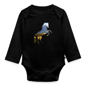 Pferd - Baby Bio-Langarm-Body - Schwarz - Vorne