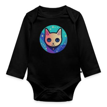 Astro Cat - Organic Longsleeve Baby Bodysuit - black - Front