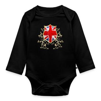 England UK London British English United Kingdom - Organic Longsleeve Baby Bodysuit - black - Front