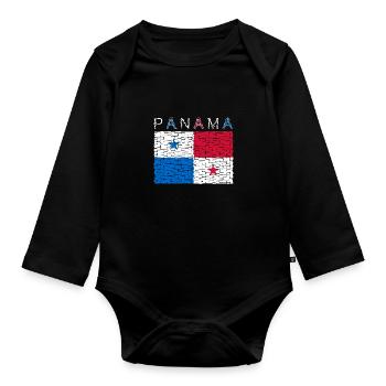 Panama Flagge - Baby Bio-Langarm-Body - Schwarz - Vorne