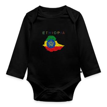 Drapeau de la carte de l’Éthiopie - Body Bébé bio manches longues - noir - Devant