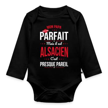 Mon papa n'est pas parfait - Alsacien - Body Bébé bio manches longues - noir - Devant