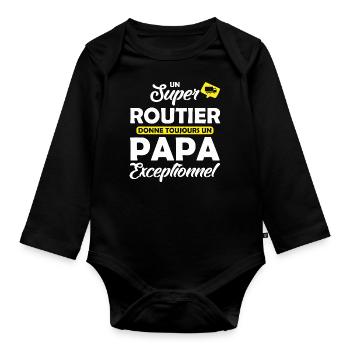 super routier - papa exceptionnel - Body Bébé bio manches longues - noir - Devant