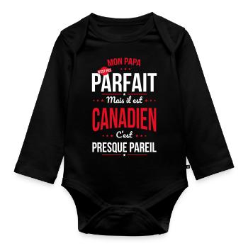 Mon papa n'est pas parfait - Canadien - Body Bébé bio manches longues - noir - Devant