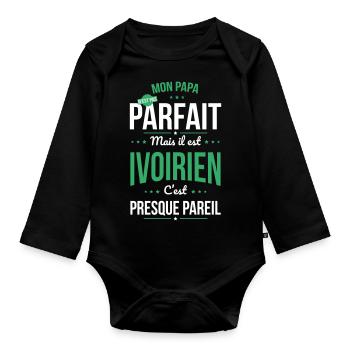 Mon papa n'est pas parfait - Ivoirien - Body Bébé bio manches longues - noir - Devant